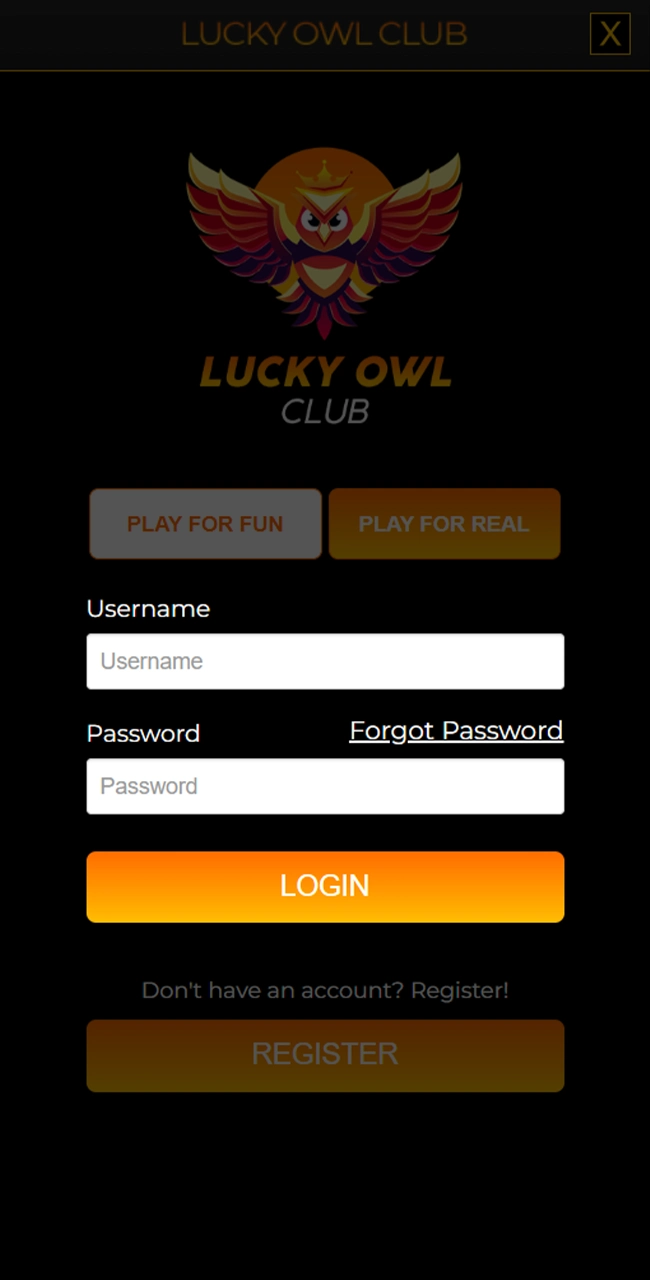 Enter your username and password to log in to Lucky Owl.