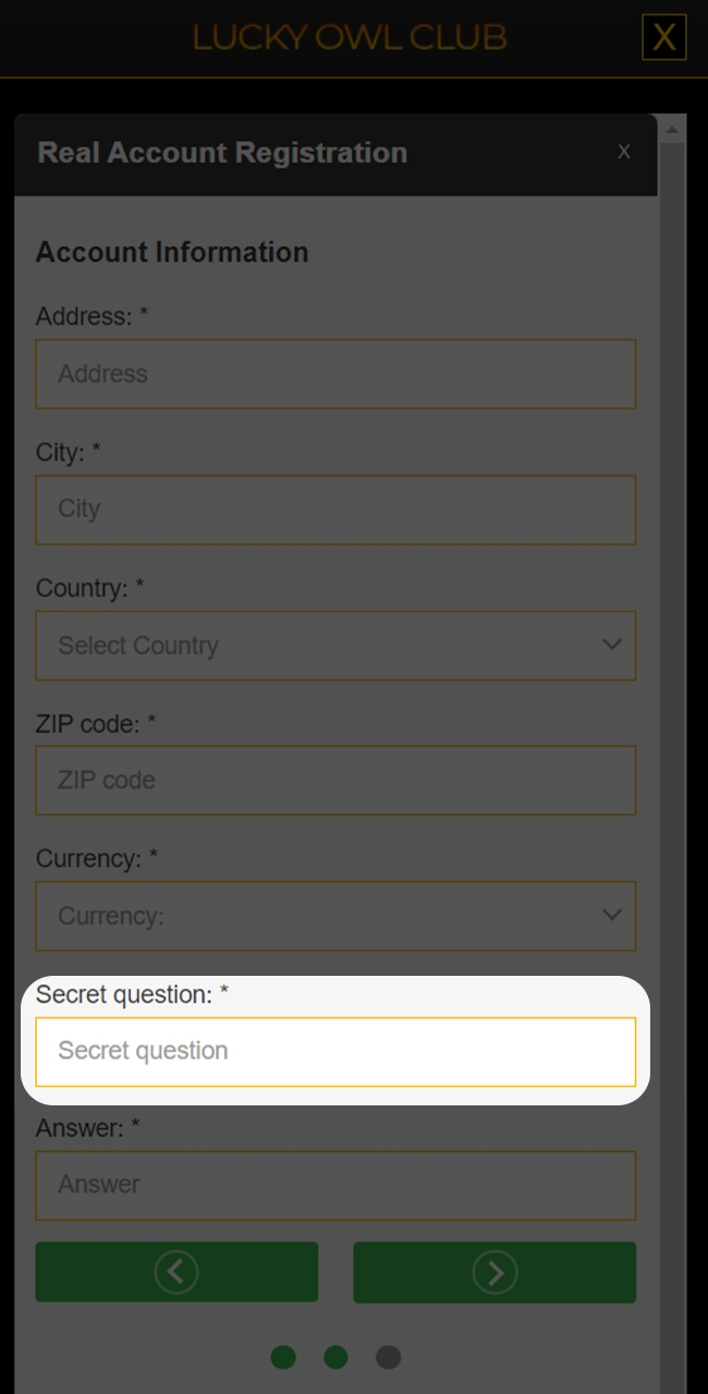 Choose your Lucky Owl security question.